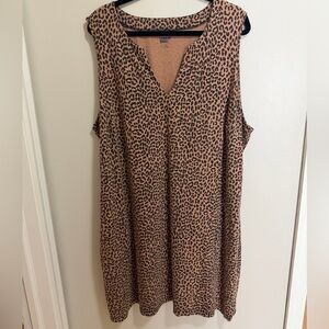 Lands' End Cotton Jersey Notch Neck Dress Leopard Print Women’s 2X